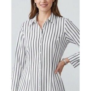 TULIP Button Tunic Prepi Blue and White Women's Size Large Cotton 3/4 Sleveeles